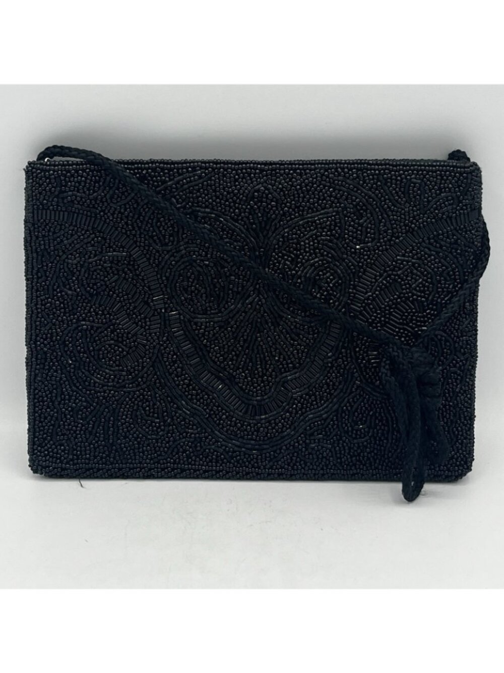 Partners Beaded Glass Acrylic Style Evening Clutch Floral Purse Rich Black - Picture 9 of 9